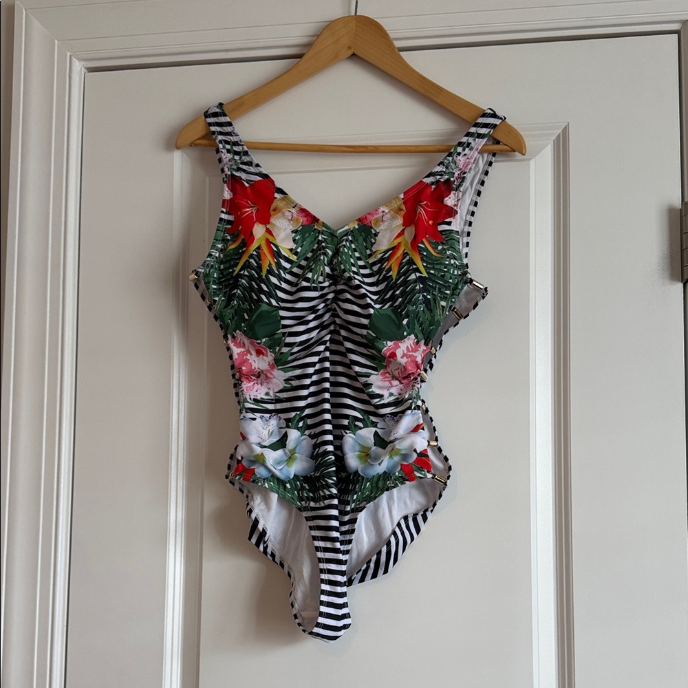 Nicole Miller Floral and Striped Swimsuit